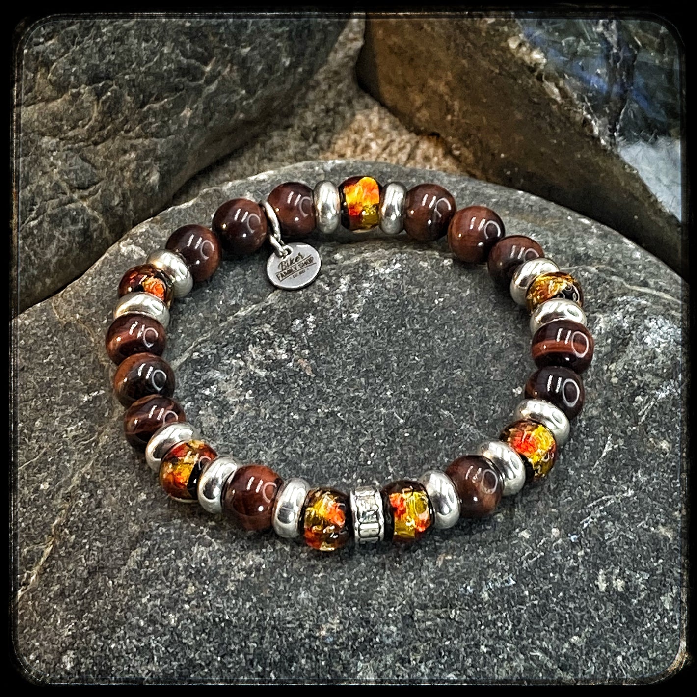 TEXAS Unisex Bracelet – 8mm Bull's Eye Beads – 925 Silver Donut Pattern BFS