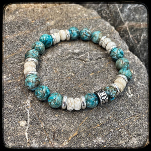 ARIZONA Unisex Pearl Bracelet – Natural Turquoise & Riverstone 10 mm – 925 Silver – BFS Signature Pearl