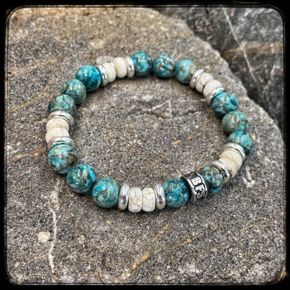 Bracelet Perles Unisexe ARIZONA – Turquoise Naturelle & Riverstone 10 mm – Argent 925 – Perle Signature BFS