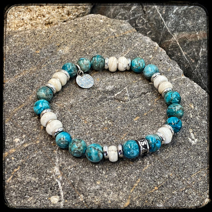 ARIZONA Bracelet 8mm natural turquoise beads, Kentucky riverstone, and 925 silver. DONUT motif