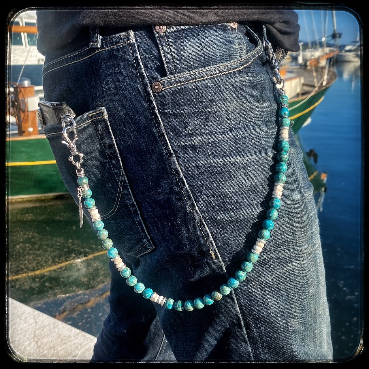 Chaîne de portefeuille ARIZONA Perles turquoise Afrique du Sud et riverstone Kentucky