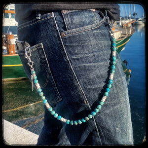 Chaîne de portefeuille ARIZONA Perles turquoise Afrique du Sud et riverstone Kentucky