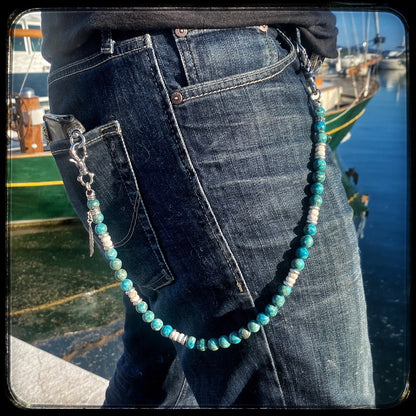 Chaîne de portefeuille ARIZONA Perles turquoise Afrique du Sud et riverstone Kentucky