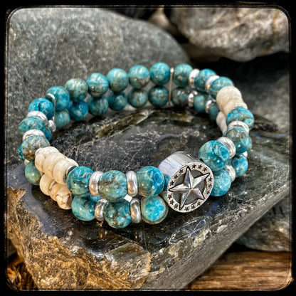 Bracelet ARIZONA Perles 8mm Turquoise Afrique et Riverstone du Kentucky, argent 925
