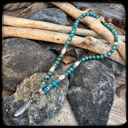 ARIZONA Choker Necklace – 8mm Turquoise and Kentucky Riverstone Beads – 925 Silver Cable Mounted 