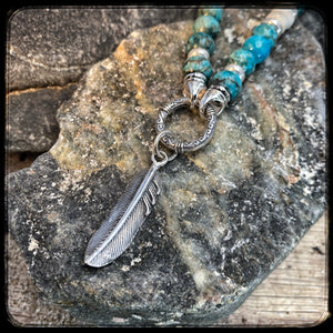 ARIZONA Choker Necklace – 8mm Turquoise and Kentucky Riverstone Beads – 925 Silver Cable Mounted 