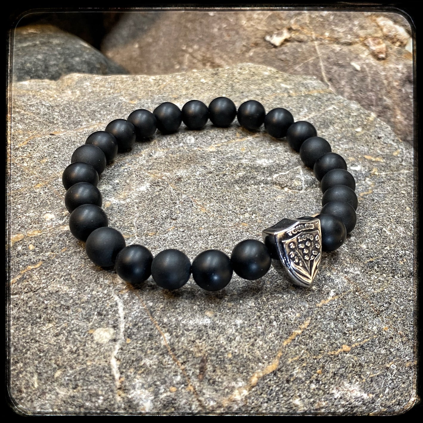 Bracelet Rugby Club Toulonnais RCT perles onyx mat