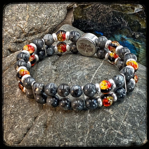 MAGMA Double Unisex Bracelet – 8 mm Blue Larvikite Beads – 925 Silver BFS