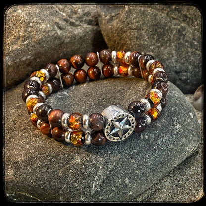 TEXAS Bracelet 8mm Beads, Bull's Eye and 925 Silver