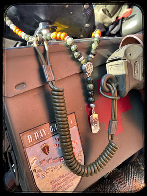 PLATOON Unisex Necklace – 10mm Green Serpentine & Orange Magnesite Beads – 925 Silver with Dog Tag GI BFS