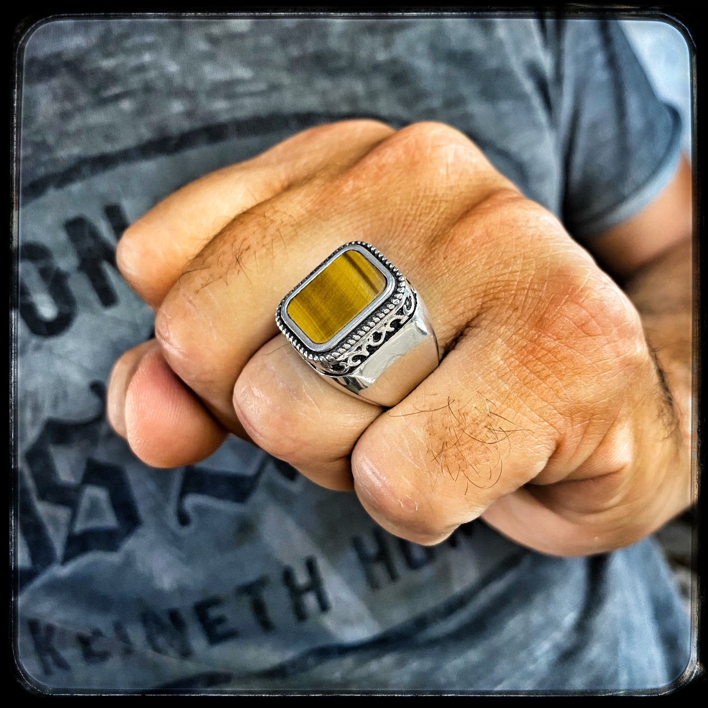925 silver ring with natural stone FOXY