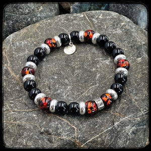 Bracelet BLOODY MARY Perles 10mm Onyx et argent 925. Motif DONUT