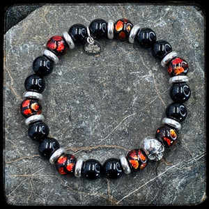Bracelet BLOODY MARY Perles 10mm Onyx et argent 925. Motif SKULL