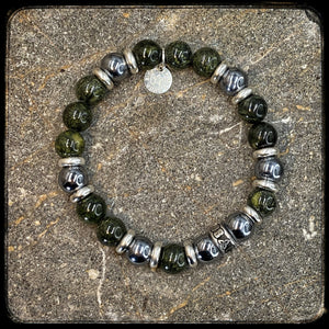 Unisex Pearl Bracelet BOSTON – Serpentine & Terahertz 10 mm – 925 Silver – BFS Signature Pearl