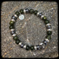 Bracelet BOSTON Perles 8mm serpentine, térahertz et argent 925. Motif SKULL