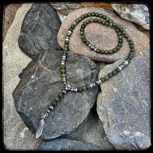 Unisex Pearl Necklace BOSTON – Serpentine & Terahertz 8 mm – All 925 Silver