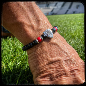 Bracelet Rugby Club Toulonnais RCT perles verres et onyx brillant