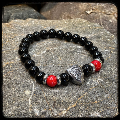 Bracelet Rugby Club Toulonnais RCT perles onyx brillant et howlite