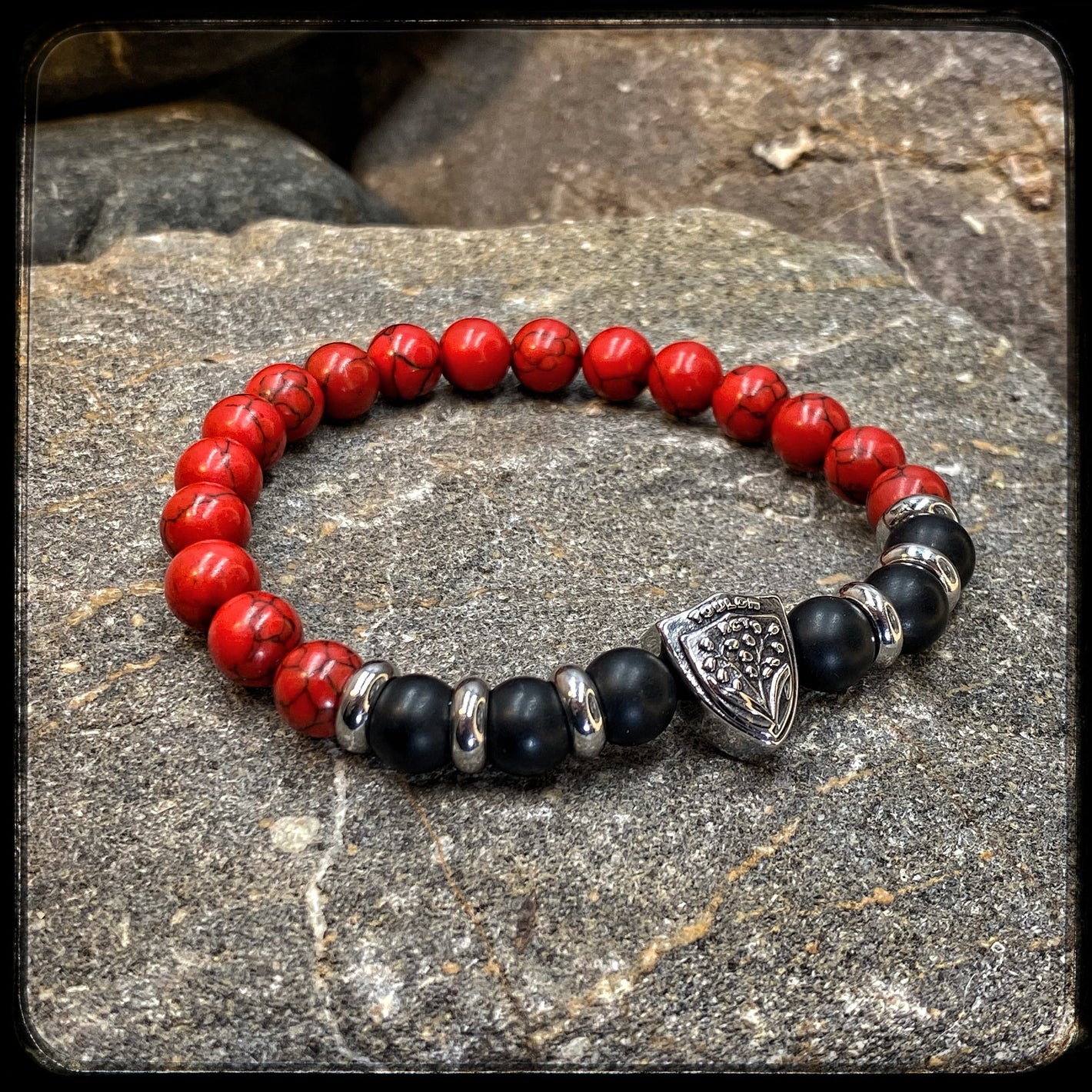 Bracelet Rugby Club Toulonnais RCT perles howlite et onyx mat