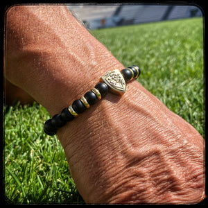 Bracelet Rugby Club Toulonnais RCT Doré et perles onyx