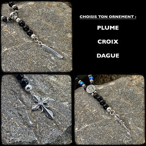 SAN DIEGO Unisex Necklace – 10 mm Larvikite & Magnesite Beads – 925 Silver BFS