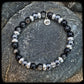Bracelet DARK SIDE Perles 8mm obsidienne noire, térahertz et argent 925. Motif DONUT