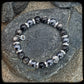 Bracelet DARK SIDE Perles 10mm obsidienne noire, térahertz et argent 925. Motif tête de mort