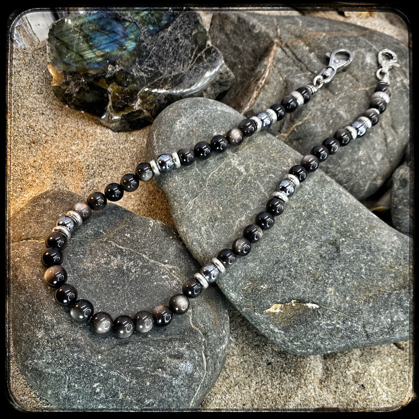 Chaîne de portefeuille DARK SIDE Perles obsidienne noire