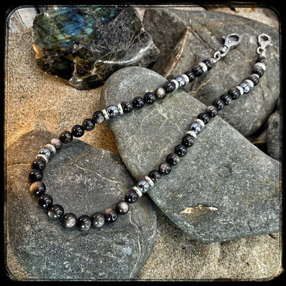 Chaîne de portefeuille DARK SIDE Perles obsidienne noire