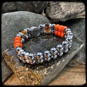 DAYTONA Double Row Unisex Bracelet – 8 mm Hematite & Magnesite Beads – 925 Silver