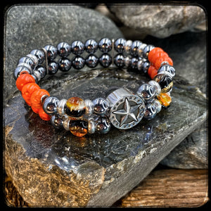 DAYTONA Double Row Unisex Bracelet – 8 mm Hematite & Magnesite Beads – 925 Silver