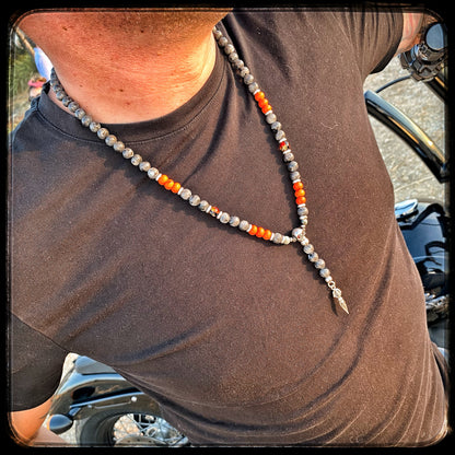 SAN DIEGO Necklace 8mm Beads, Larvikite, Magnesite and 925 Silver 