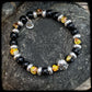 Bracelet FIREBALL Perles 8mm Onyx et argent 925. Motif SKULL