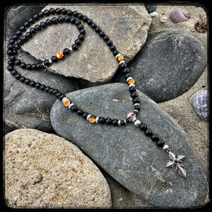Unisex FIREBALL Necklace – 10mm Onyx Beads – 925 Silver with Ornament of Your Choice BFS