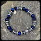 Bracelet LAGUNA BEACH Perles 10mm œil de tigre bleu et térahertz, argent 925. Motif SKULL
