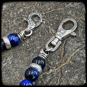 LAGUNA BEACH Unisex Wallet Chain – 10mm Blue Tiger Eye & Terahertz Beads – All 925 Sterling Silver BFS