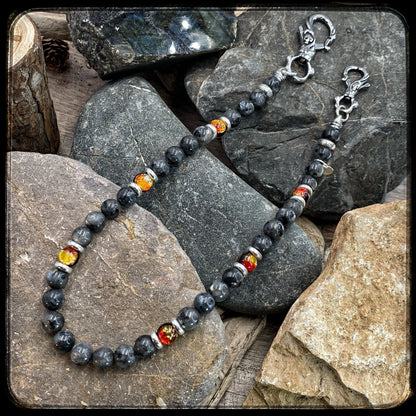 Chaîne de portefeuille MAGMA. Perles 10mm, larvikite