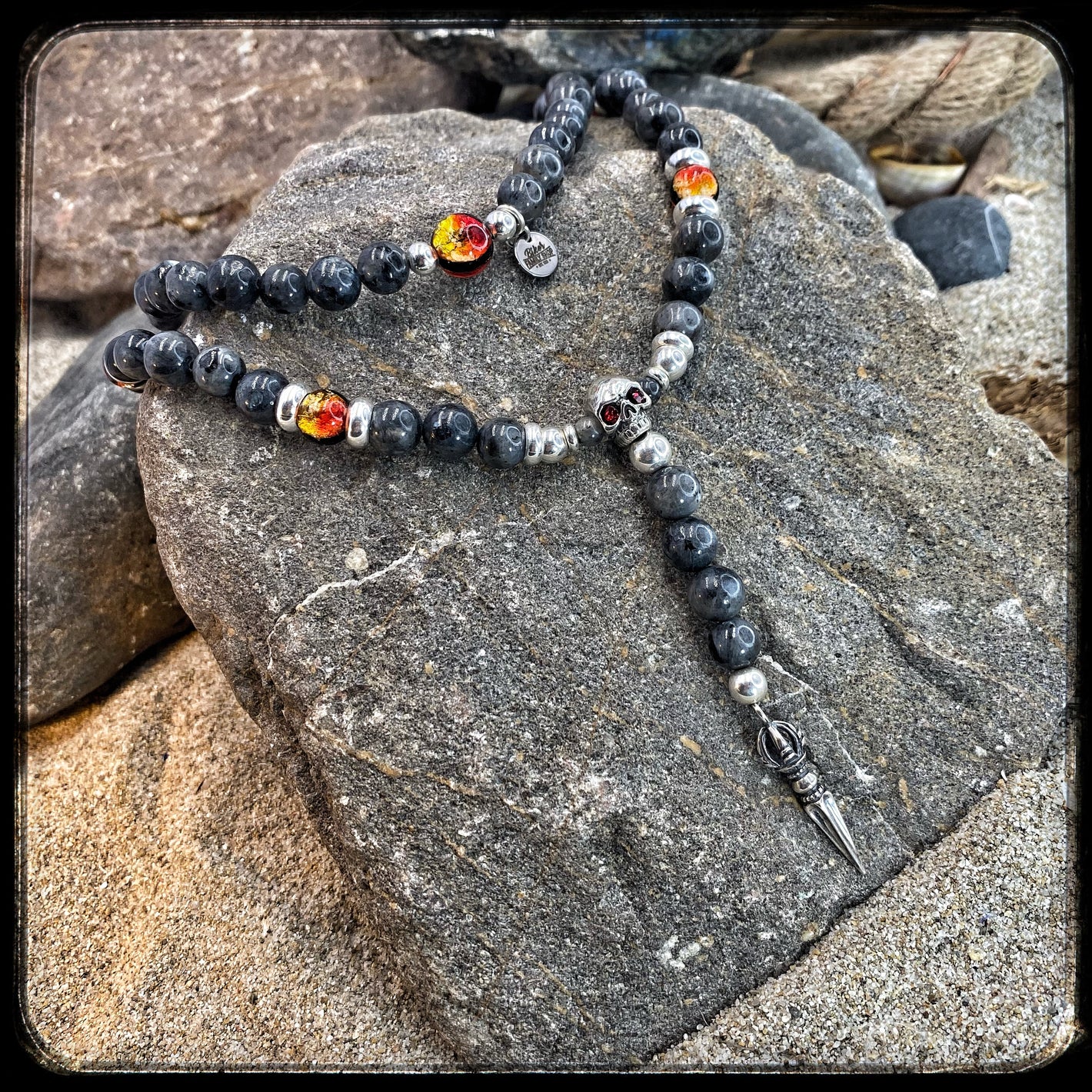 Collier MAGMA Perles 8mm larvikite et argent 925