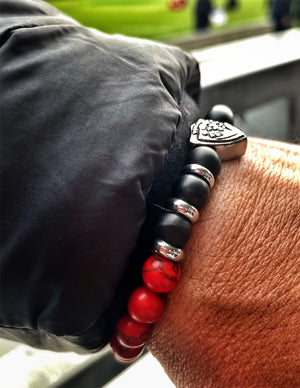 Rugby Club Toulonnais RCT bracelet with howlite and matte onyx beads