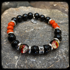 Bracelet MILWAUKEE Perles 10mm, onyx et magnésite, argent 925. Motif DONUT