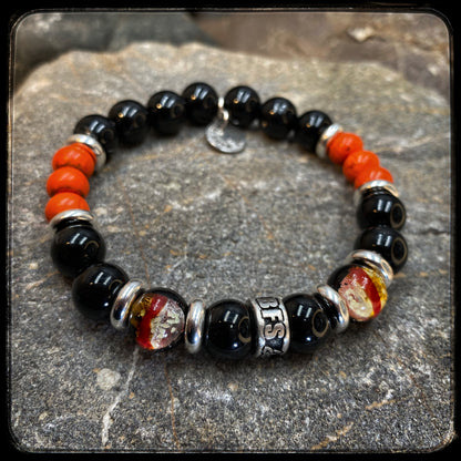 Bracelet MILWAUKEE Perles 10mm, onyx et magnésite, argent 925. Motif DONUT