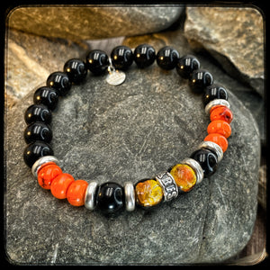 MILWAUKEE Unisex Bracelet – 10 mm Black Onyx & Magnesite Beads – 925 Silver Donut Pattern BFS