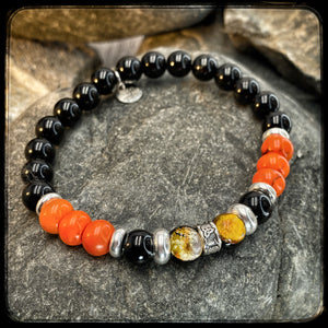 MILWAUKEE Unisex Bracelet – 8 mm Black Onyx, Magnesite & Luminescent Beads – 925 Silver Donut Pattern BFS
