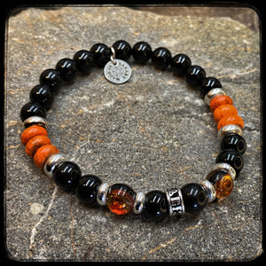 Bracelet MILWAUKEE Perles 8mm, onyx, magnésite et argent 925. Motif DONUT