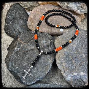 MILWAUKEE Unisex Necklace – 10mm Black Onyx, Magnesite & Luminescent Beads – All 925 Silver