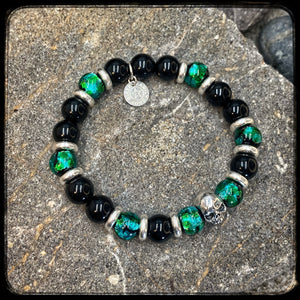 NOVA unisex bracelet – 10 mm Onyx beads – 925 silver Skull BFS pattern