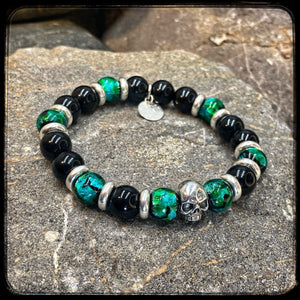 NOVA unisex bracelet – 10 mm Onyx beads – 925 silver Skull BFS pattern