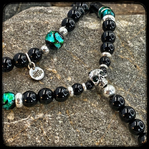 NOVA Unisex Necklace – 10 mm Onyx Beads – All 925 Silver