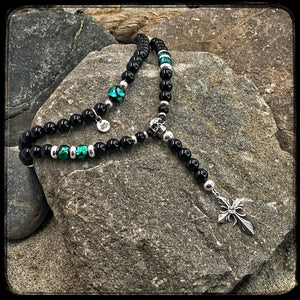 NOVA Unisex Necklace – 10 mm Onyx Beads – All 925 Silver