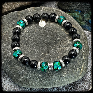 Bracelet unisexe NOVA – Perles 10 mm Onyx – Argent 925 motif Donut BFS
